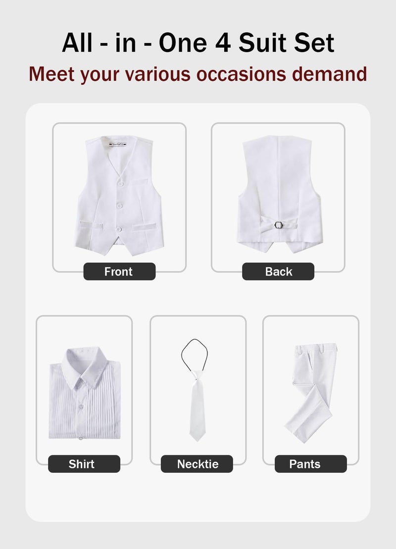 YuanLu Boys' First Communion Suits Vest and Pants Set with Dress Shirt and Tie White Size 12 - Image 2